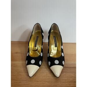 RARE Vintage Andrea Pfister Polka Dot heels with cap toe.